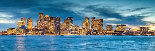 New England-Massachusetts-Boston-city skyline from Boston Harbor-dusk Cityscapes Print